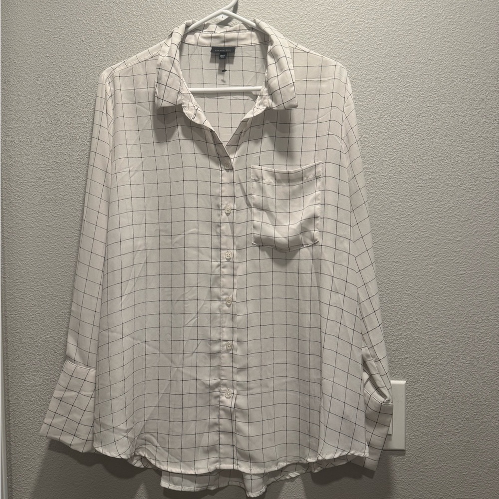Who What Wear Cream Grid Pattern Blouse XXL